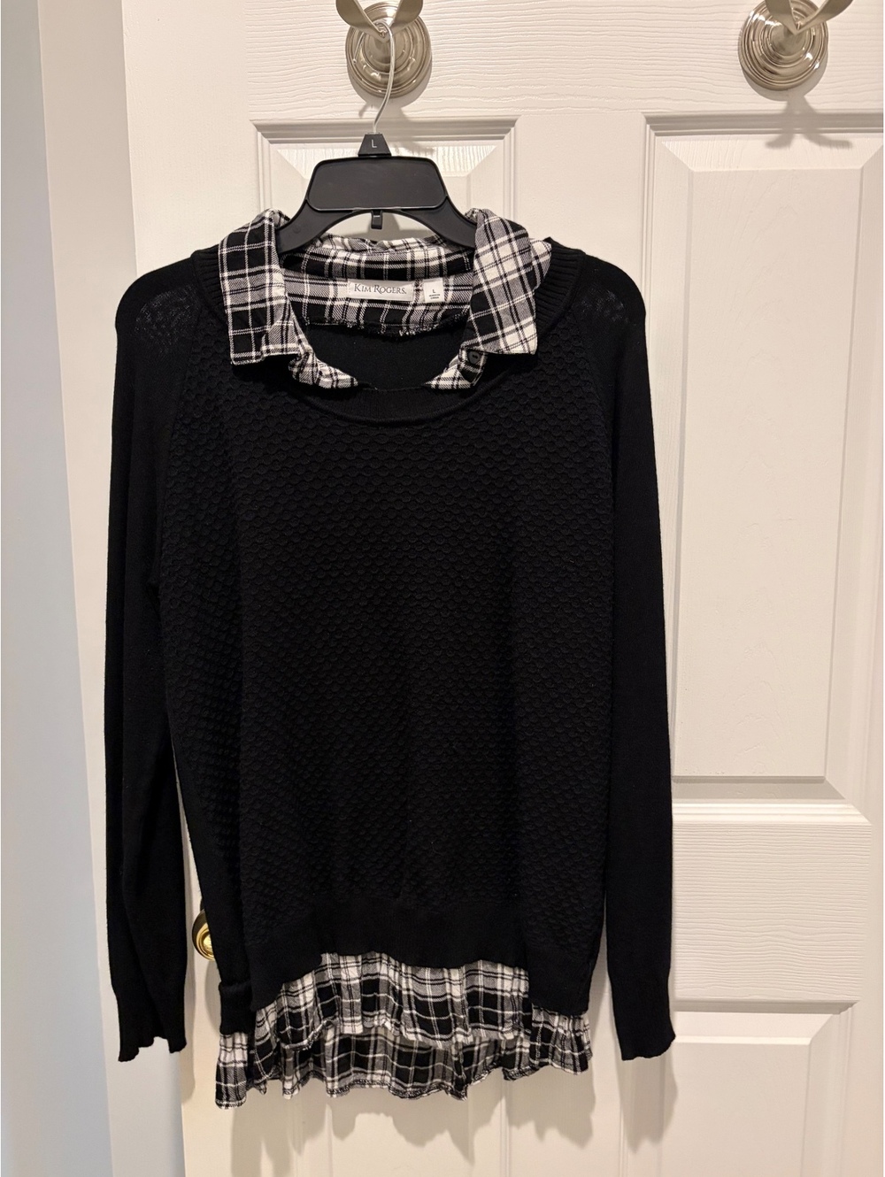 Kim Rogers Black plaid collar layered sweater - L